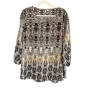 Retro Animal Print Top XL Brown Neutral Safari Chic Preppy Artsy Resort Classic